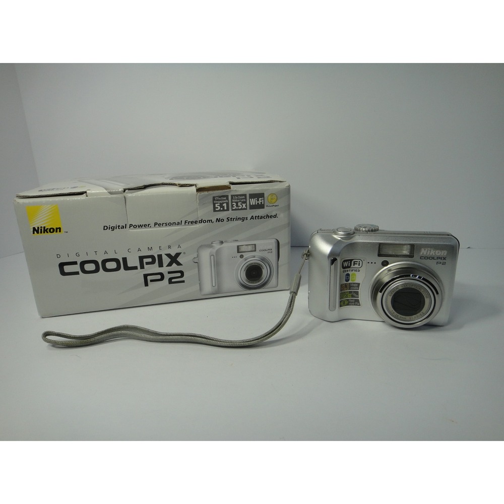 Nikon Coolpix P2 Digital Camera Silver 5.1MP 3.5x Optical Zoom Wi-Fi with Box
